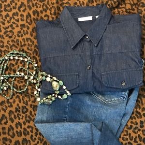 Women’s button down blue jean top